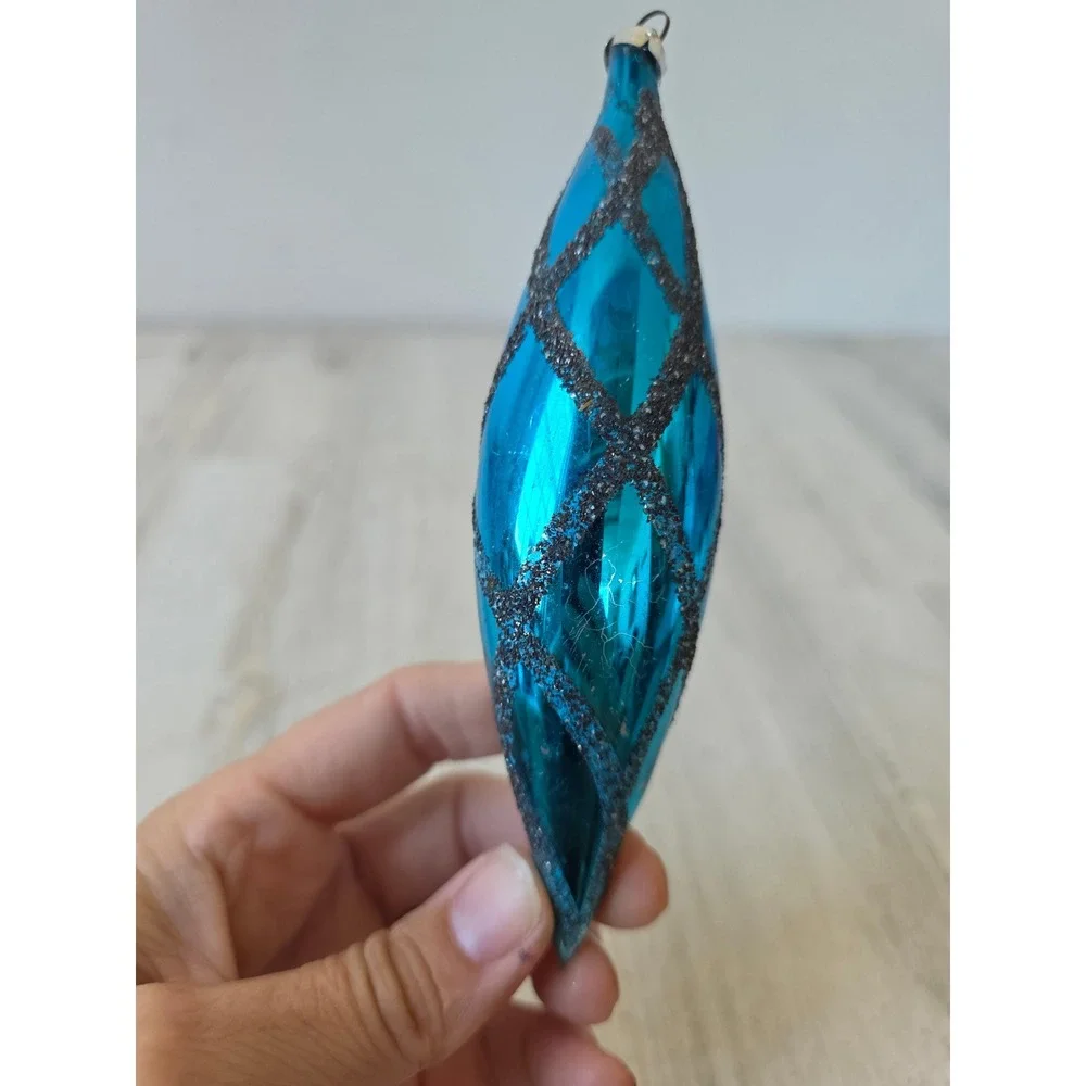 Vintage Mica blue icicle mercury glass ornament Xmas tree